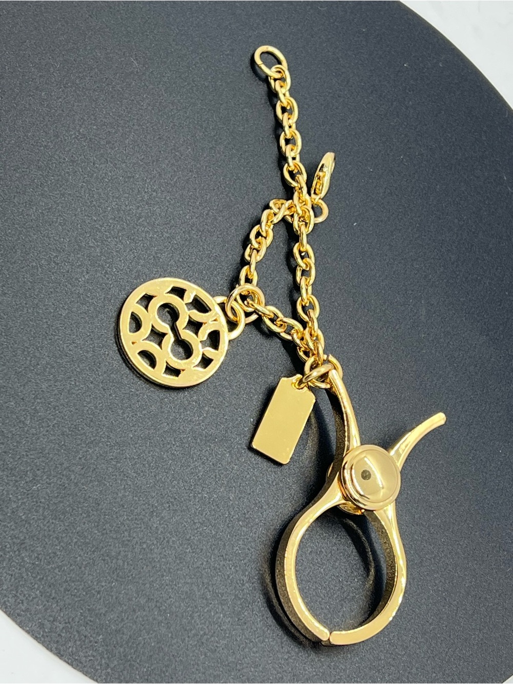 Vintage Coach Op Art Gold Tone Glove Holder Bag Charm Keychain w Box - Picture 4 of 12